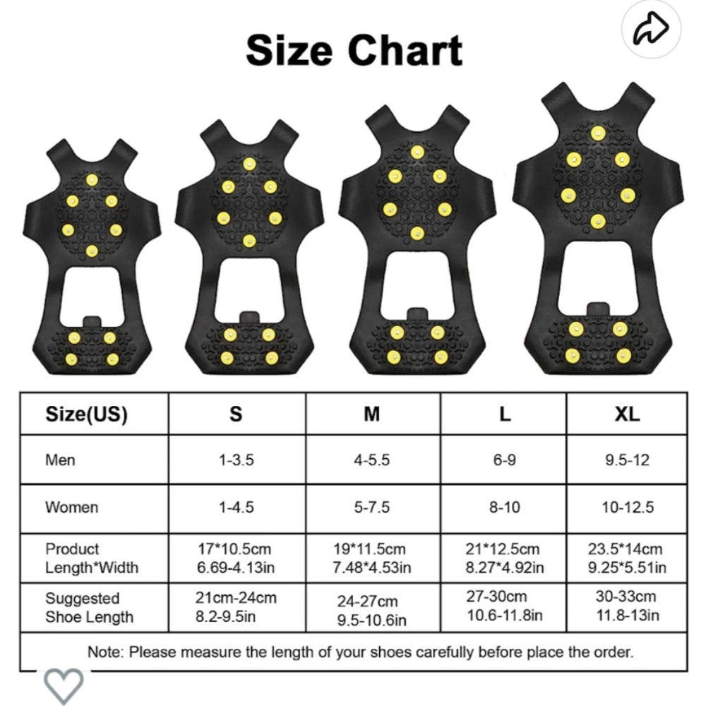 NWT and in Bag UZOPI ICE and Snow Grip Over Shoe Anti-Slip Crampons, Size Medium